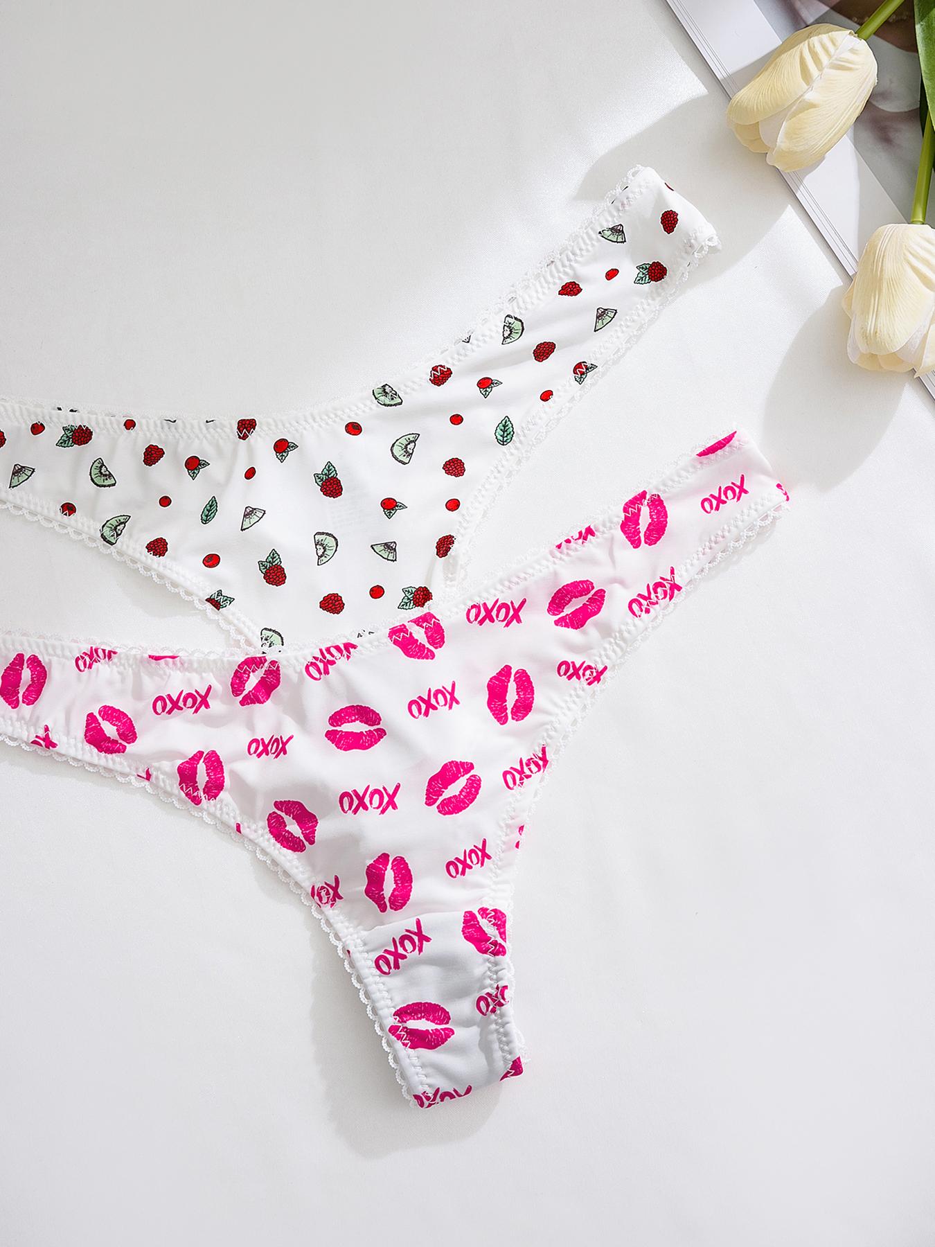 Women's All Over Print Contrast Lace Panty, 2025 New Style Soft Comfy Breathable Cute Thongs for Daily Wear, Underwear for All Seasons, Underwear for Women, Soft Comfy Panties, Fashion Comfy Underwear