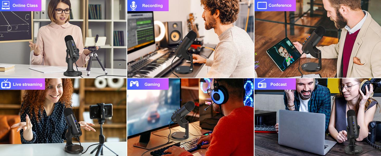 Haomuren K66 USB Condenser Microphone[No Lightning adapter],Computer PC Gaming Mic,Plug&Play Microphones for PS 4&5.Monitor Adjust&Volume Control,Mic Gain Control,Mute Button for TikTok,YouTube Podcast on Mac&Windows, gift for festival Audio Black