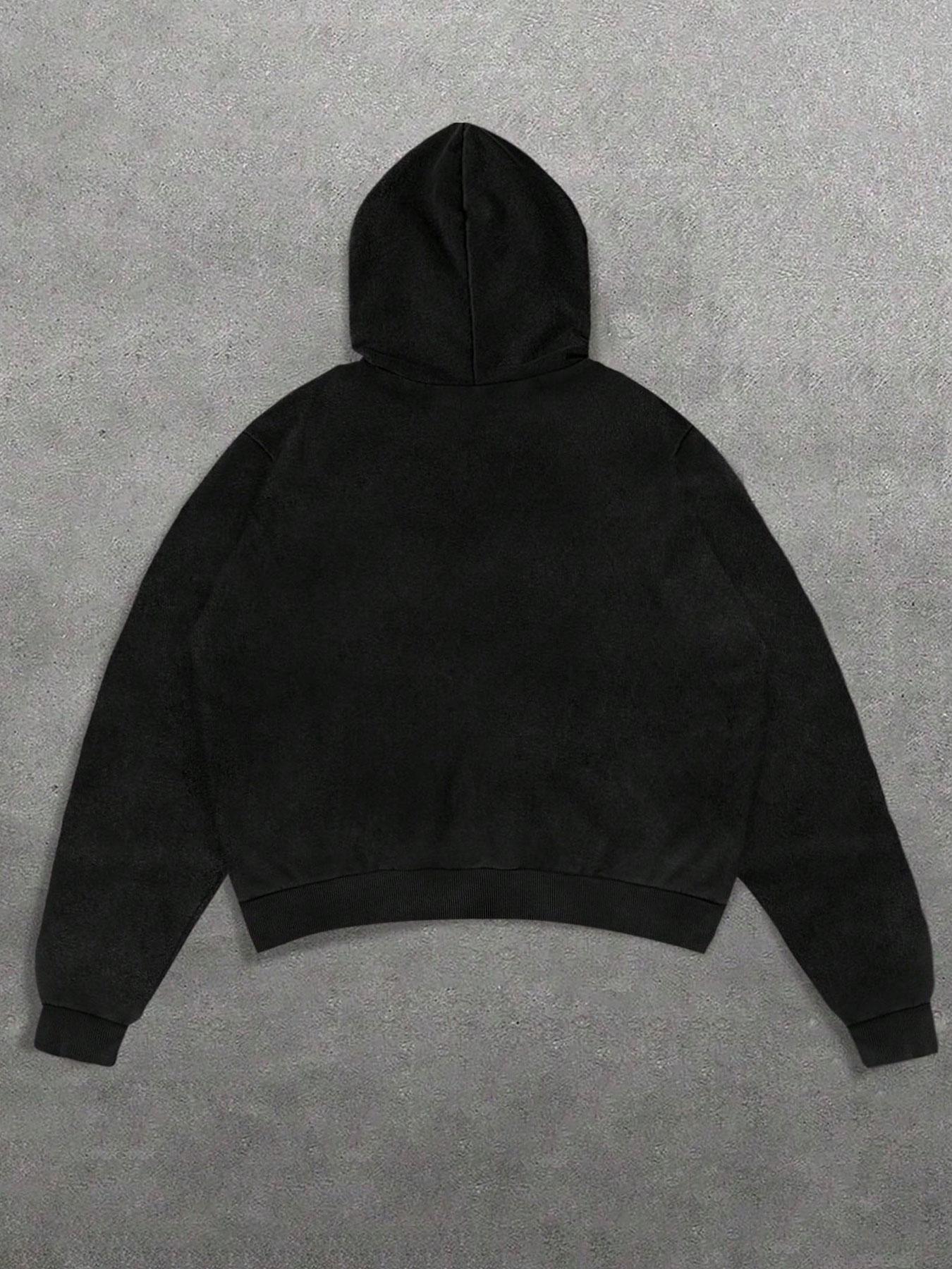 Men's Black Cropped Hoodie Letter Logo with "Stay Wild" Graphic | Grunge Street Style