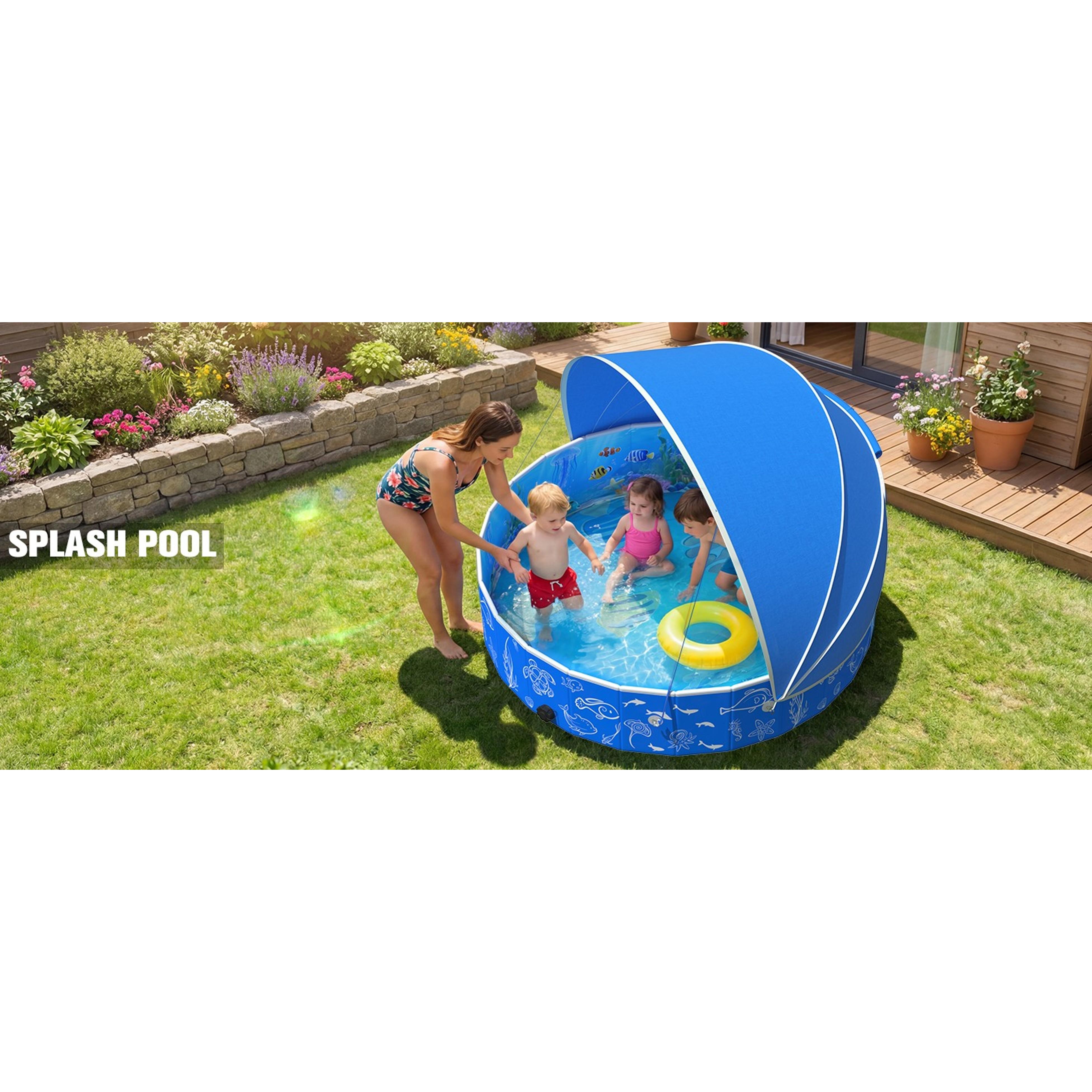 Kiddie Pool with Canopy, 51in Foldable Toddler Pool,Pop Up Baby Pool with Shade,UPF 50+UV Portable Swimming Pool for Kids,Collapsible Baby Pool for Beach, Outdoor Toddler Pool for BackyardGift.