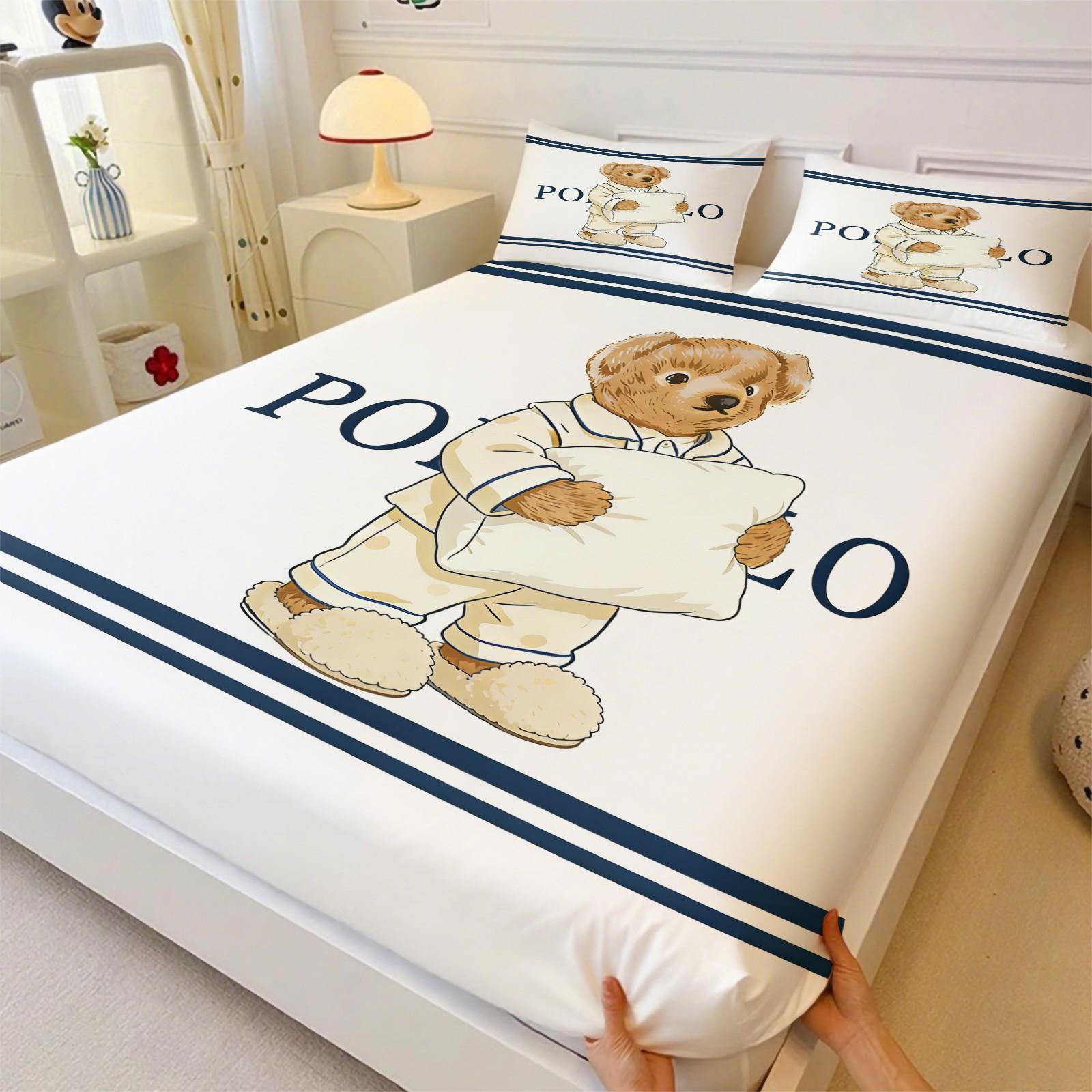 Teddy Bear Pattern Bed Sheet, Comfortable Printed Pattern, Bed Sheets Set, Includes 1 Bed Sheet and 2 Pillowcases, Comfortable Bedding, Non slip Dust Cover Suitable for Bedroom and Guest Room, Suitable as a Gift for Children or Adults