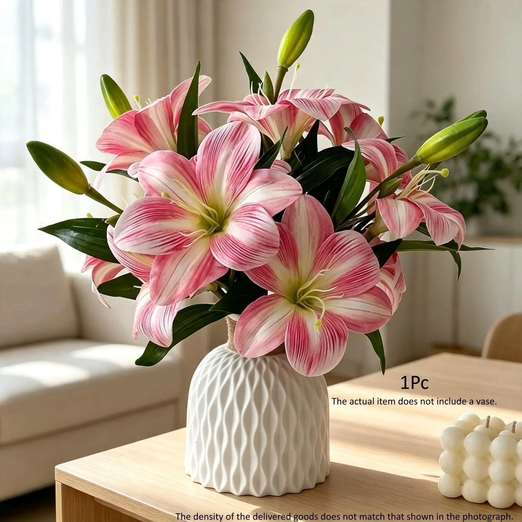 Lily Artificial Flowers Fake Real Touch Lilies 3 Heads Buds Faux Flora Real Looking Artificial Flowers for Indoor Home Decor Outdoor Party Easter Lily Flower