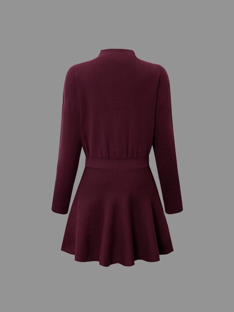Women's Casual Half-High Neck Long Sleeve Knit Dress, Plain Color Loose-Fitting Sweater Dress, Fall & Winter Fashion