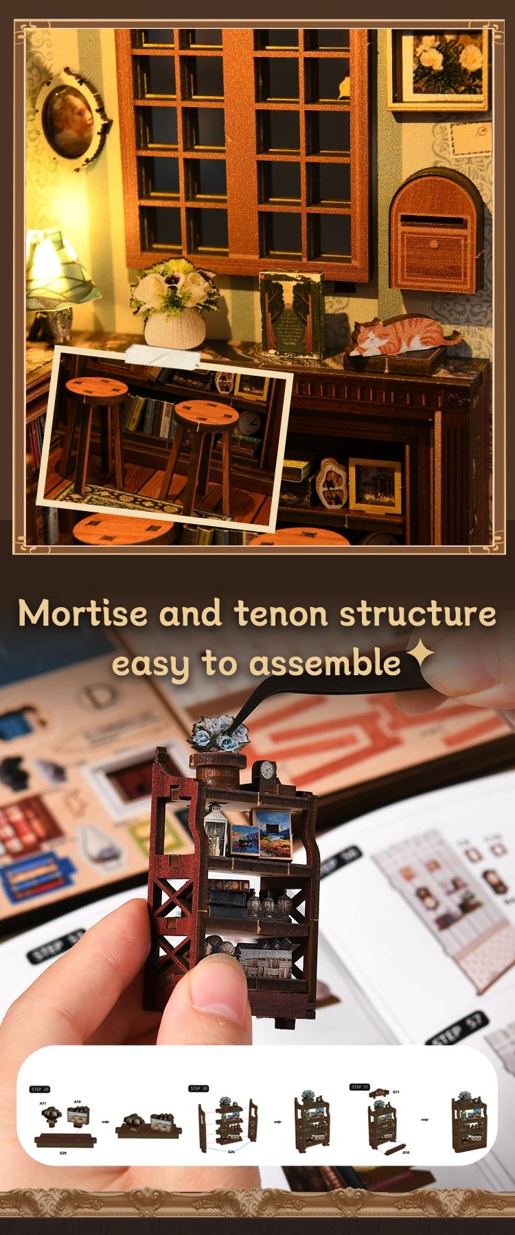 DIY Wicker Reading Room Model House Kit, Handmade Miniature Wooden Building, 3D Puzzle Creative Gift for Ages 14+, Includes English Manual