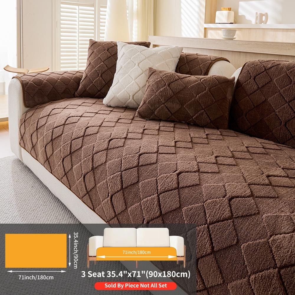 Modern Plush Diamond-Pattern Quilted Sofa Cover, Dustproof, Soft & Pet-Friendly Polyester Protector for Single-Seat to L-Shaped Couches