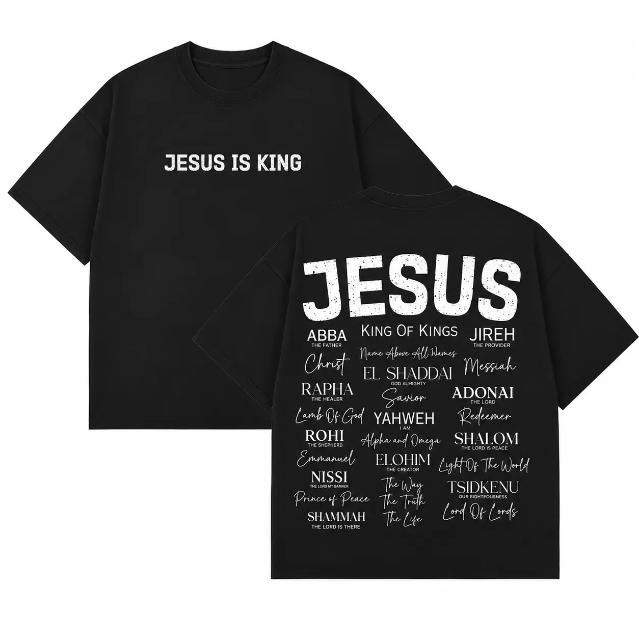 Jesus Is King Christian Graphic T-Shirt - Names Of God Typography Faith Streetwear, Vintage Retro Y2K Loose Fit Breathable Crewneck, Summer Casual Gym Pump Cover Top For Men Women