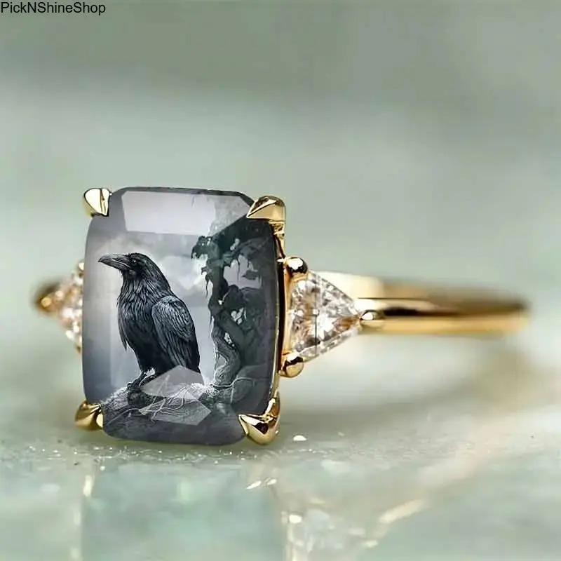 Unisex Adjustable Size Gothic Black Raven Ring with Black Stone, Vintage Dark Style Statement Jewelry, Unique Animal-Inspired Fashion Accessory Gift for Halloween, Birthday