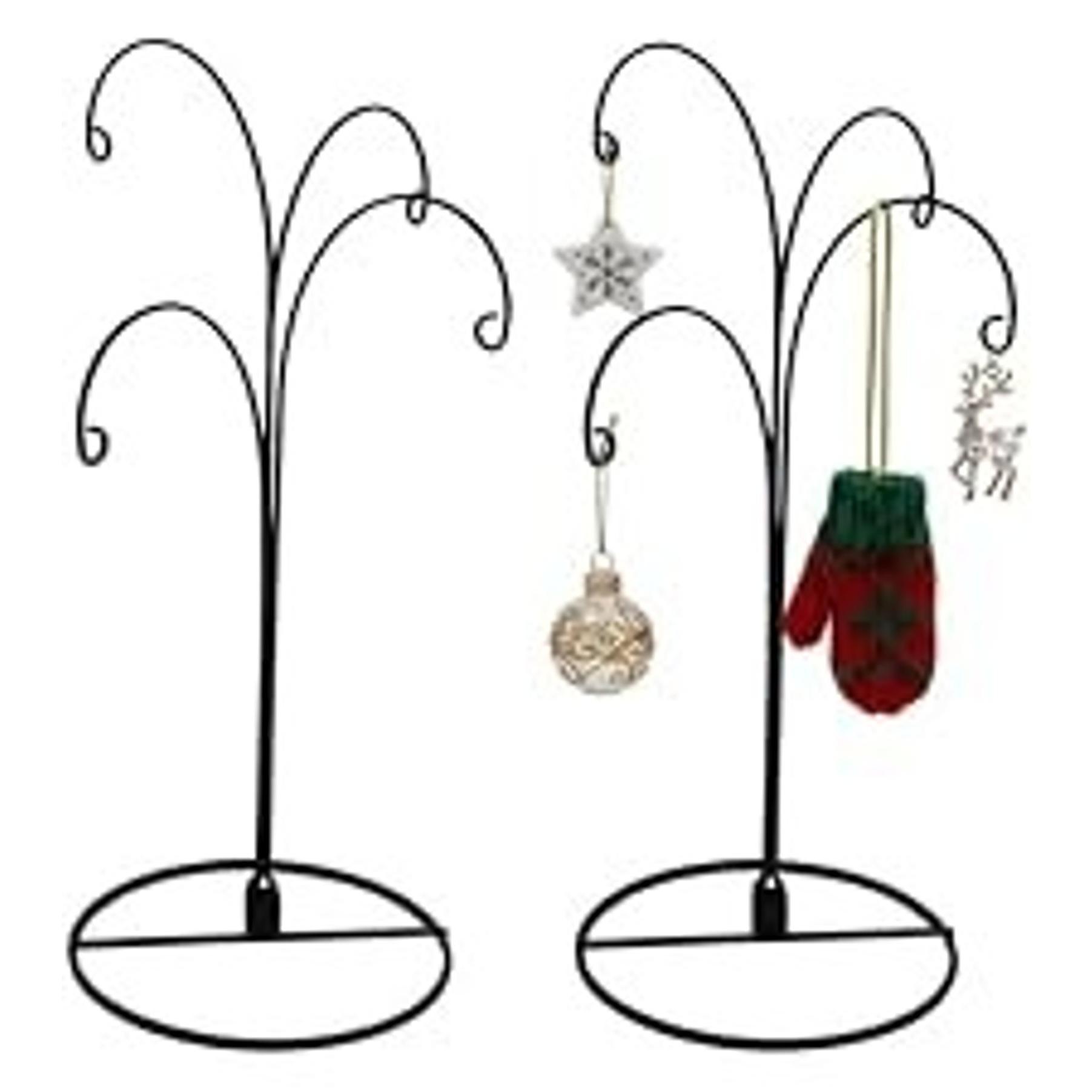 20" Gold Ornament Display Stand Metal Hanging Tree Holder | Displays crystal ornaments, glass baubles, keepsakes and seasonal décor with a sturdy tabletop hanging stand.
