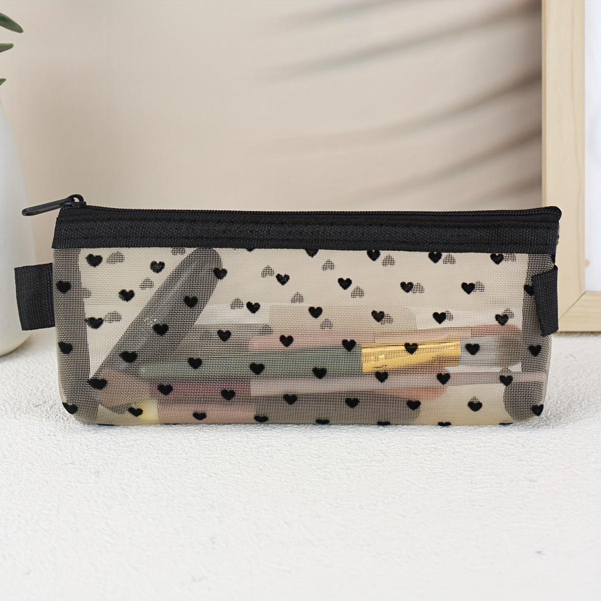 Fashionable Makeup Bag for Brushes, Beauty Tool Storage Pouch, Mesh Heart-Shaped Transparent Pencil Case