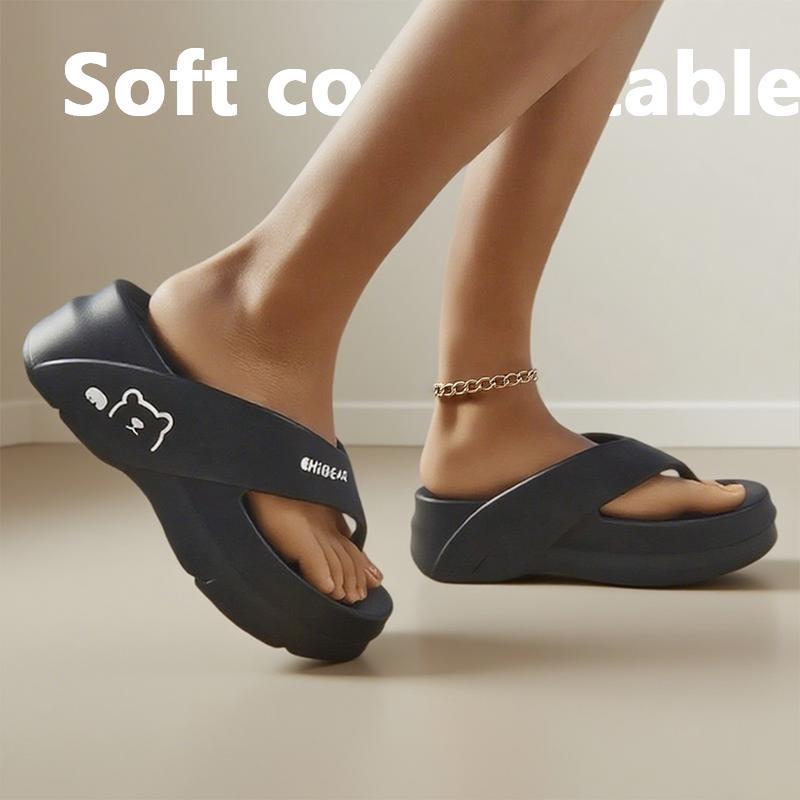 GRIP&GO Women's Fashion Height Increasing Flip Flops with Cute Bear Pattern EVA Material Comfortable Breathable Non-slip Sandals for Beach Home & Outdoor Use GRIP&GO Women's Fashion Height Increasing Flip Flops with Cute Bear Pattern EVA Material Comfortable Breathable Non-slip Sandals for Beach Home & Outdoor Use