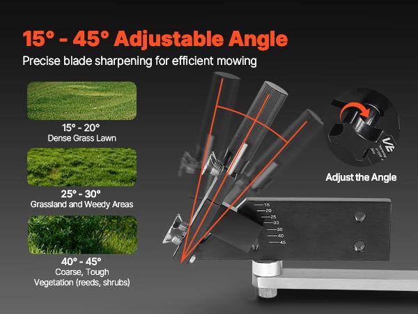 VEVOR Lawn Mower Blade Sharpener and Balancer, 15 - 45 Adjustable Lawnmower Blade Sharpening Tool with 4 Adapter Pins, Ball Bearings 25mm Enlarged Handle, Compatible with Most Angle Grinders