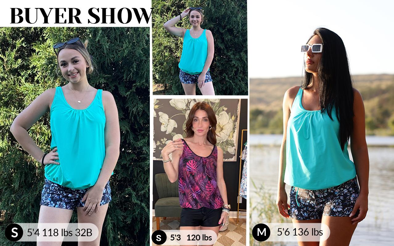 Aqua Eve Two Piece Women's Tankini Swimsuits Blouson Swim Tank Top with Shorts Modest Bathing Suits dealsforyoudays