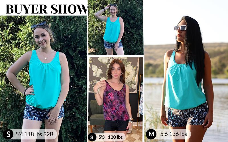 Aqua Eve Two Piece Women's Tankini Swimsuits Blouson Swim Tank Top with Shorts Modest Bathing Suits dealsforyoudays