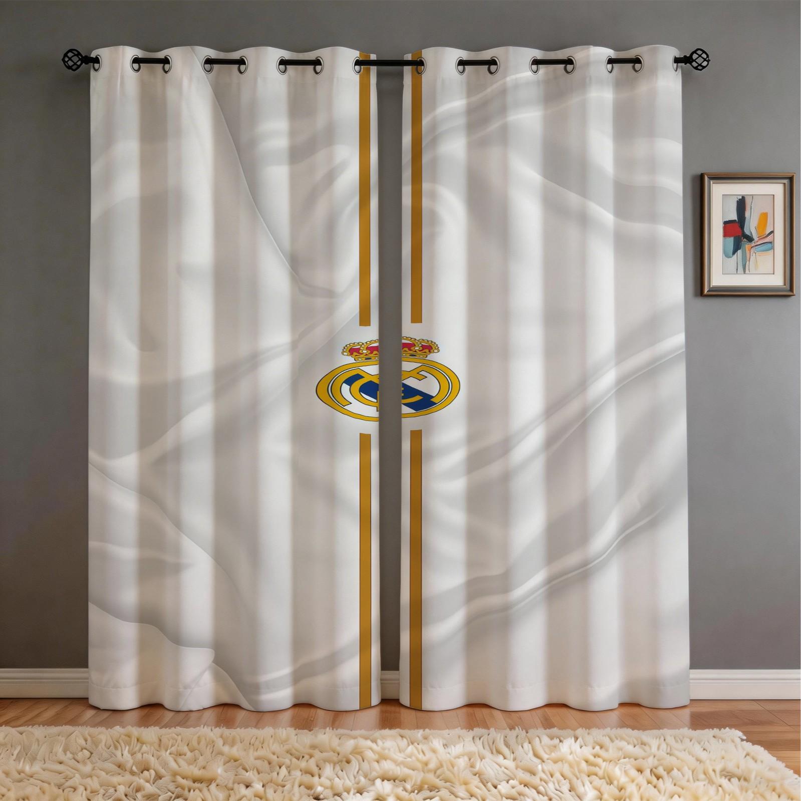 Real Madrid Themed Curtain Set, 2-Piece Set, Suitable For Living Room, Balcony, And Bedroom Windows, Perfect Home Seasonal And Festive Room Decoration