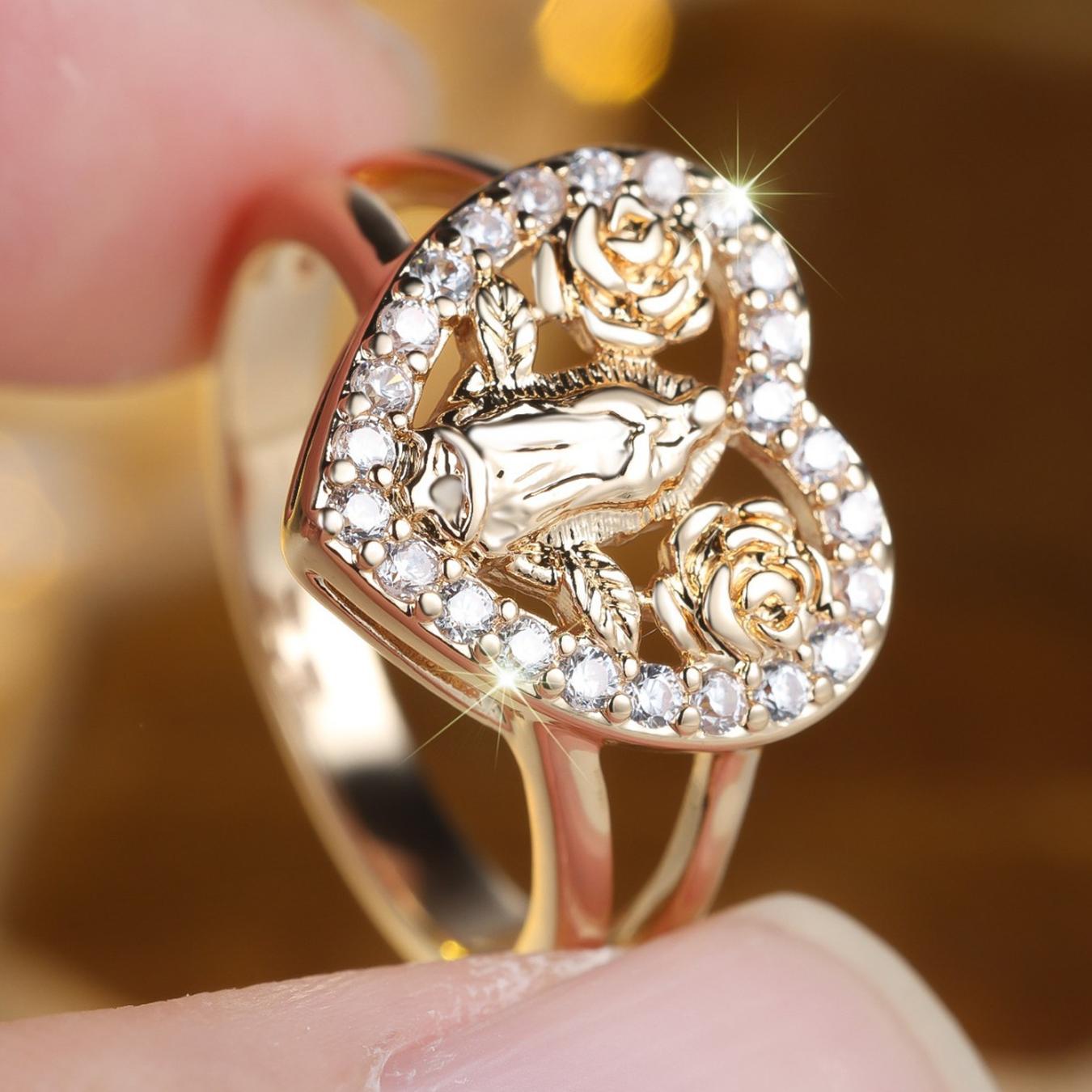 Heart-Shaped Imitation Diamond Ring, Open Adjustable Ring Prayer Christian Jewelry Men And Women, good gloss,smooth surface and comfortable to wear, Fashionable & Elegant, gift for Mother's Day, birthdays, Valentine's Day, anniversaries, Golden