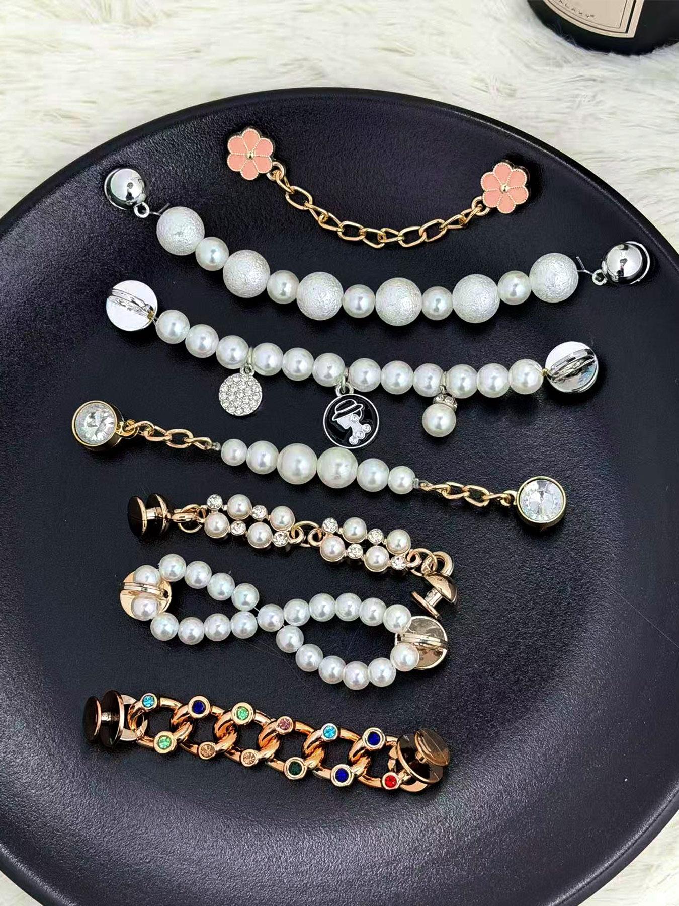 2 Piece Pearl Rhinestone Hole Shoe Chain Set, Multi-Style Decorative Trendy Hole Shoes Accessories, Fashionable Footwear Enhancements, Shoe Charm Set