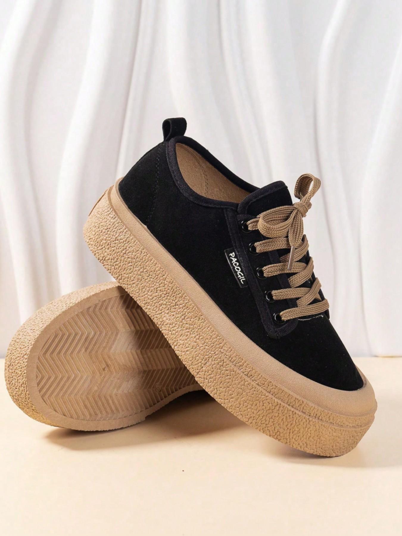 New Spring Autumn Suede Thick Sole Casual Sneakers for Women, Retro Versatile Platform Canvas Shoes, All Seasons Fashion Footwear, Thick Soled Shoes