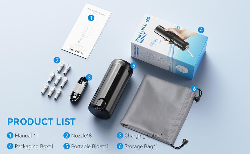 TikTokShopBlackFriday B10 Portable Travel Bidet 250ml USB-Type C Electric Rechargeable Handheld Mobile/Portable Water Sprayer for Men & Women, Personal Hygiene & Soothing Personal Self Care, Mother's Day Gift