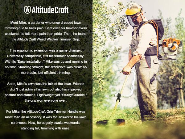 AltitudeCraft Upgraded Trimmer Handle – Ergonomic Back Saver Lawn Cutting Handle Grip, Universal Grass & Weed Trimmer Handle for Easy Yard Work – Garden Tool (Patented) AltitudeCraft Upgraded Trimmer Handle – Ergonomic Back Saver Lawn Cutting Handle Grip, Universal Grass & Weed Trimmer Handle for Easy Yard Work – Garden Tool (Patented)