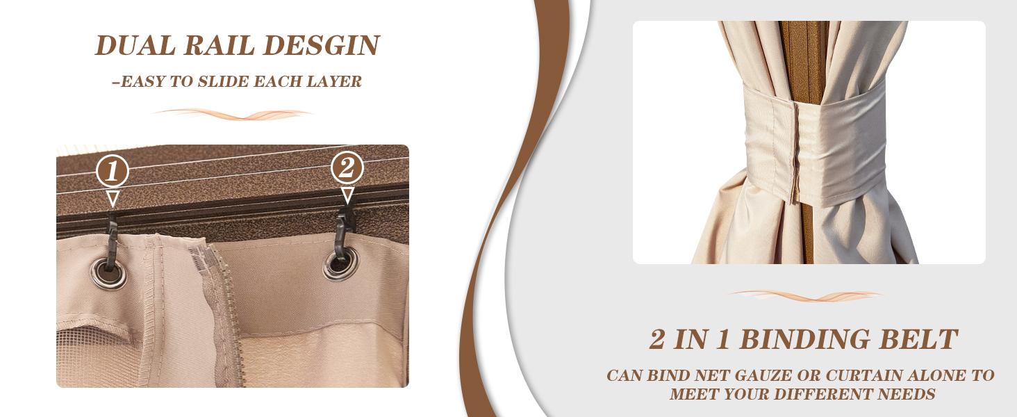 EROMMY Hardtop Gazebo, Outdoor Polycarbonate Double Roof Canopy, Aluminum Frame Permanent Pavilion with Curtains and Netting, Sunshade for Garden, Patio, Lawns