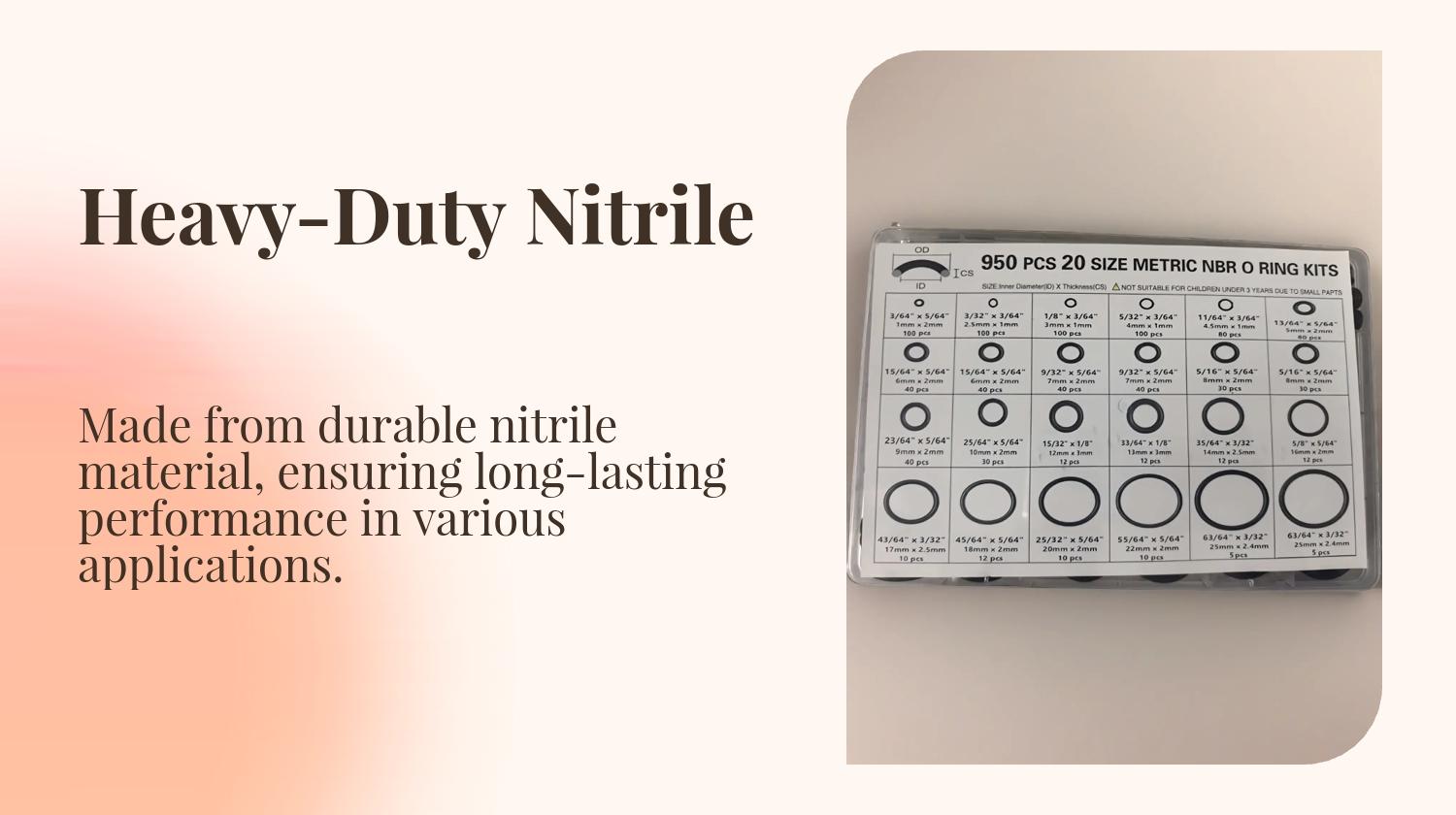 950 pieces of heavy-duty nitrile O-ring and gasket sealing kit (20 sizes, metric and imperial) - multi-purpose black O-ring, suitable for automobiles, pneumatics, pipelines, high-pressure cleaning machines, DIY repairs - batch packaging compatibility