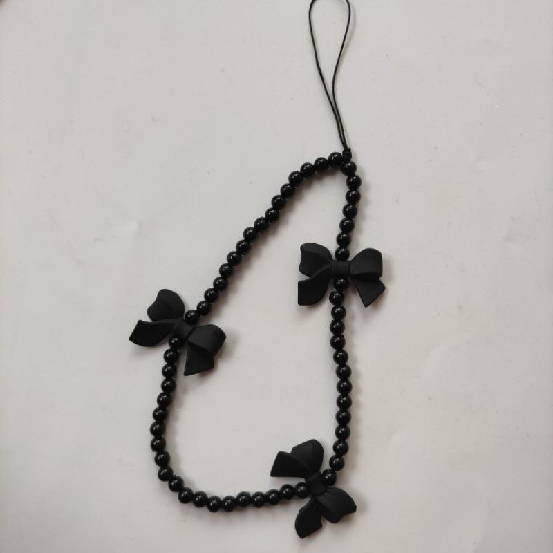 Sweet Cool Bow Beaded Phone Strap Short Fashion Bead Phone Chain Anti-Drop Prevent Falling, Stylish Mobile Accessory