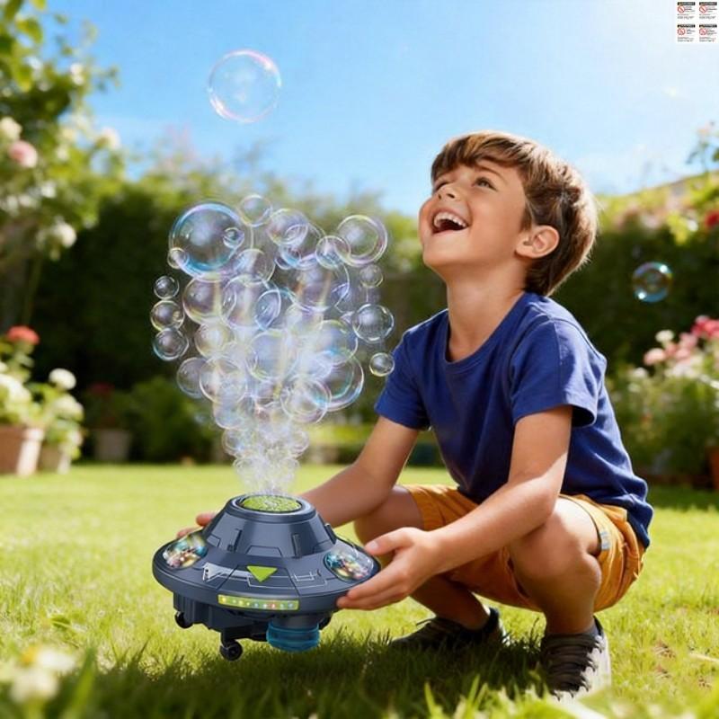 Kids Portable Bubble Machine UfO Shape LED Lights Music, Multifunction Bubble Maker, 360° Rotating Automatic Obstacle Avoidance, Electric Blow Bubbles ,Massive Bubble Output Safe Spring Summer Outdoor Funny Toy for Ages 3+Boys and Girls Birthday Gift