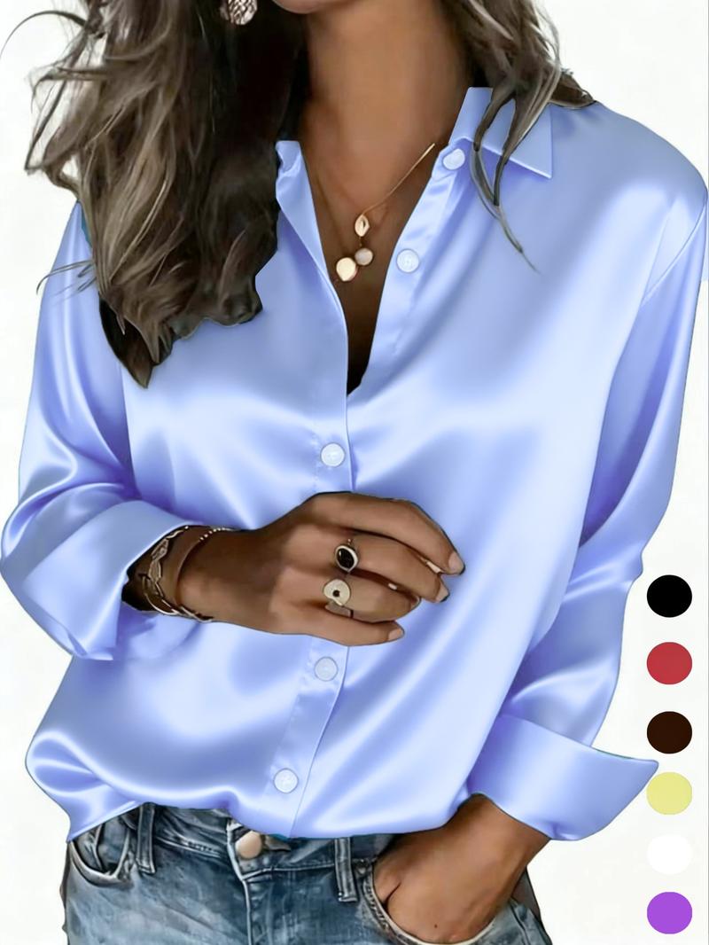 New Women's Clothing for All Seasons: Fashionable Light-Sensitive Satin, Casual and Versatile Button-Down Shirt Blouse New Women's Clothing for All Seasons: Fashionable Light-Sensitive Satin, Casual and Versatile Button-Down Shirt Blouse
