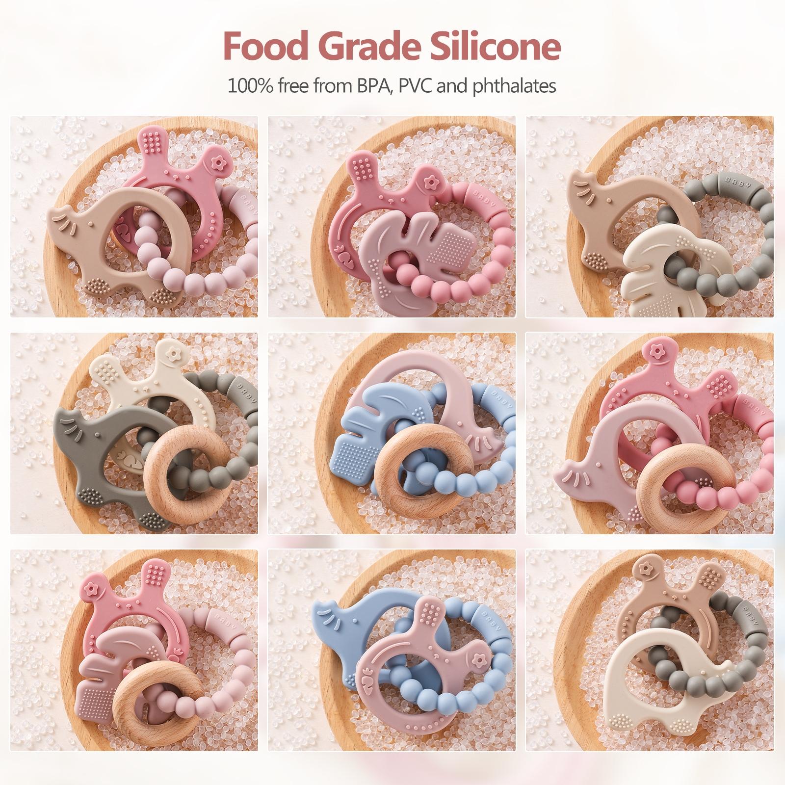 Baby Silicone Teething Ring Set, Nordic Style Animal Shape Toothbrush, Safe Non-Toxic Baby Toy, Perfect Holiday Gift