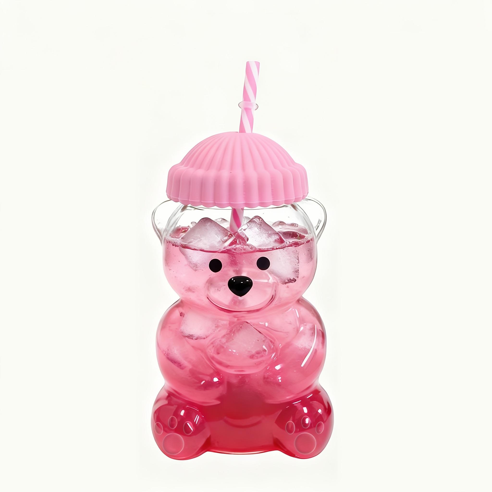 Bear Design Glass Cup, 20 oz Leak-Proof Straw Cup, Cartoon Multi-Use Drink Cup for Coffee, Juice and Water for Kids and Adults