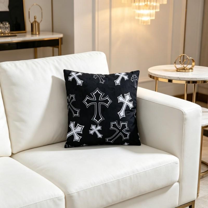 Vintage Gothic White Cross Black Throw Pillow Cover, Soft Plush, Material 18"×18" Single Sided Printed Cushion Cover with Hidden Zipper, Emo Punk Room Decor Gift. (No Filler Included)#GothicHomeDecor #PunkDecor #CrossPillow #ThrowPillowCover