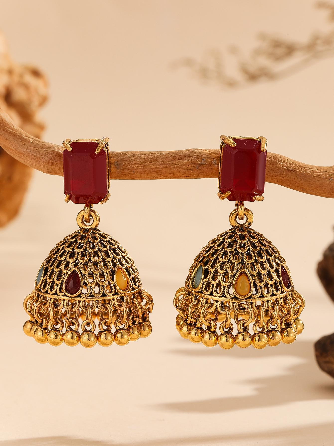 Traditional Jhumka Multicolor Earrings, Bell Bead Fringe Hollow Out Drop Earrings, Boho Ethnic Style, Perfect for All Seasons