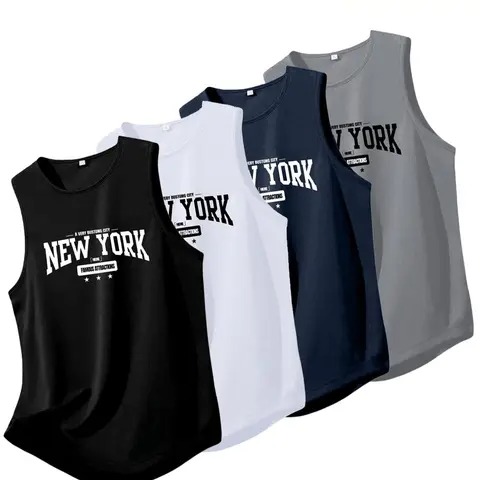4-Pack Quick-Dry Breathable Sports Tank Tops, Letter Print Sleeveless Workout Shirts, Comfortable Skin-Friendly Summer Fitness Wear, Sweat-Wicking Activewear, Gym Sportswear, Sports Clothing