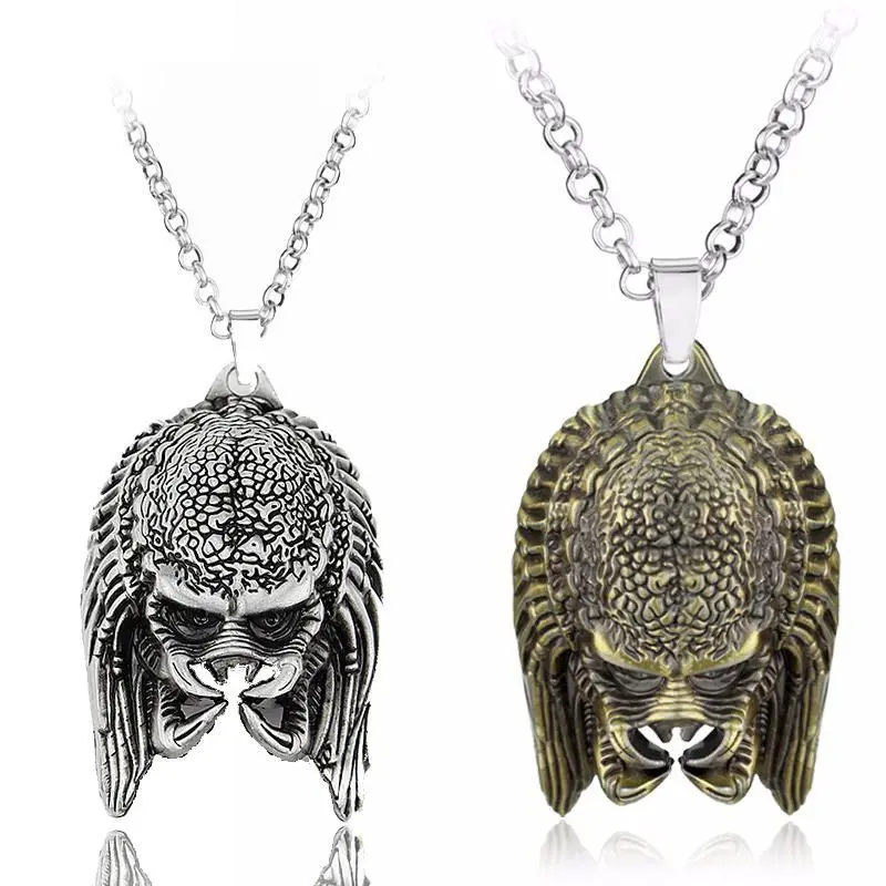 Horror Movie Alien Figure Mask Necklace Predator Head Pendant Necklace Men Jewelry Collier