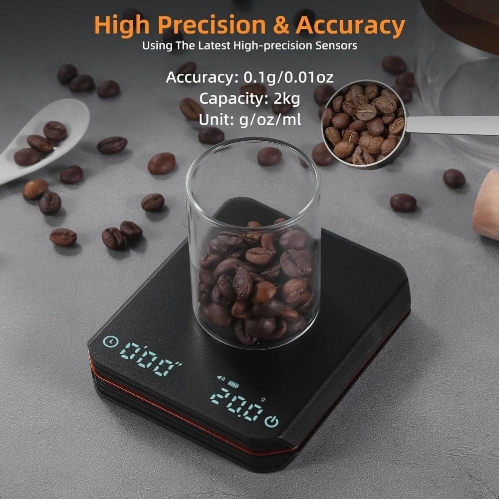 Coffee Scale with Timer, Auto-Timer Espresso Scale, USB Charging Silicone Pad, Precise Coffee Brewing, Mini Pocket Scale, Durable, High Precision