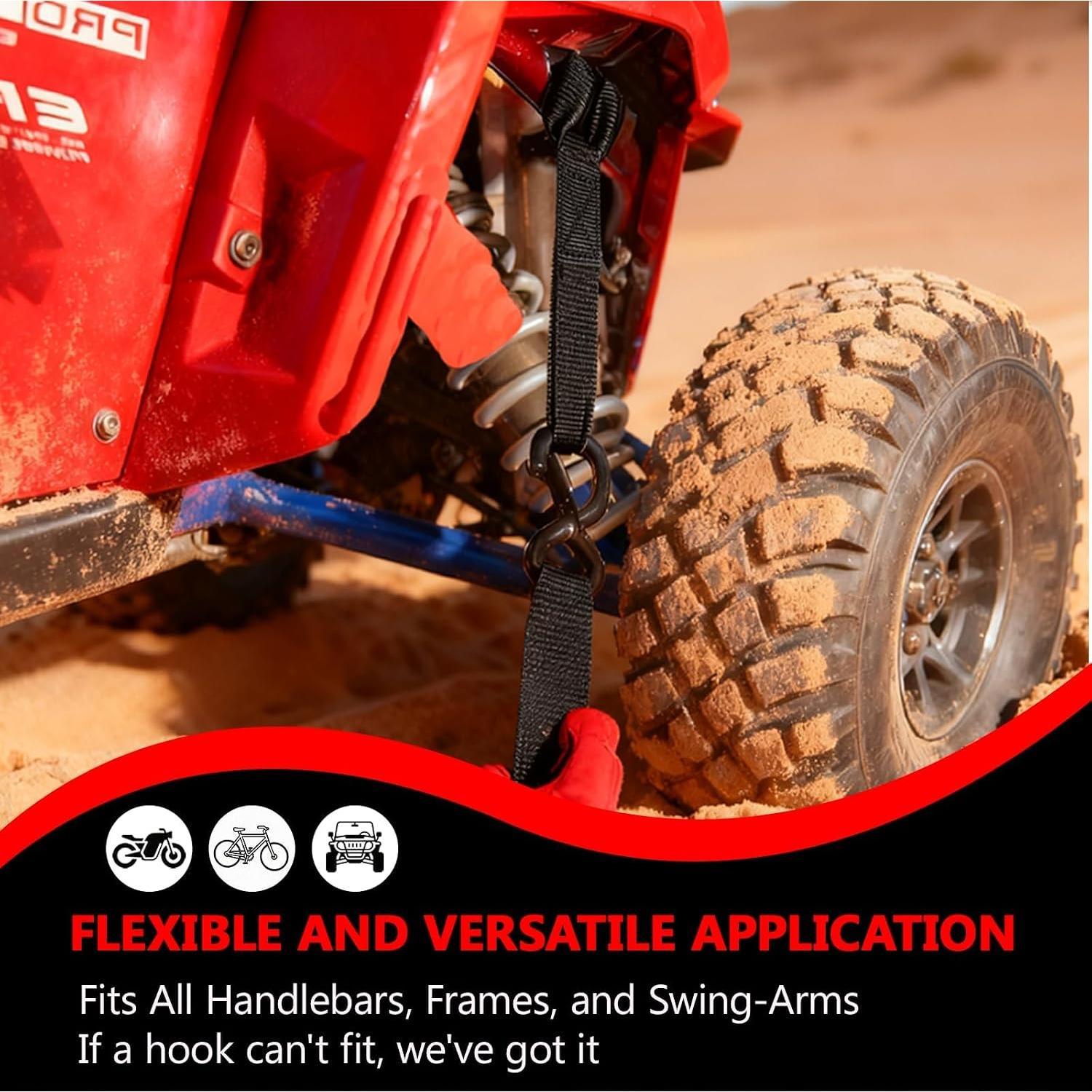 Polyester 4-Pack Heavy-Duty Soft Loop Tie Down Straps, 3900lbs Capacity, Padded Loops for ATV/UTV, Dirt Bike Truck Bed Cargo Securing