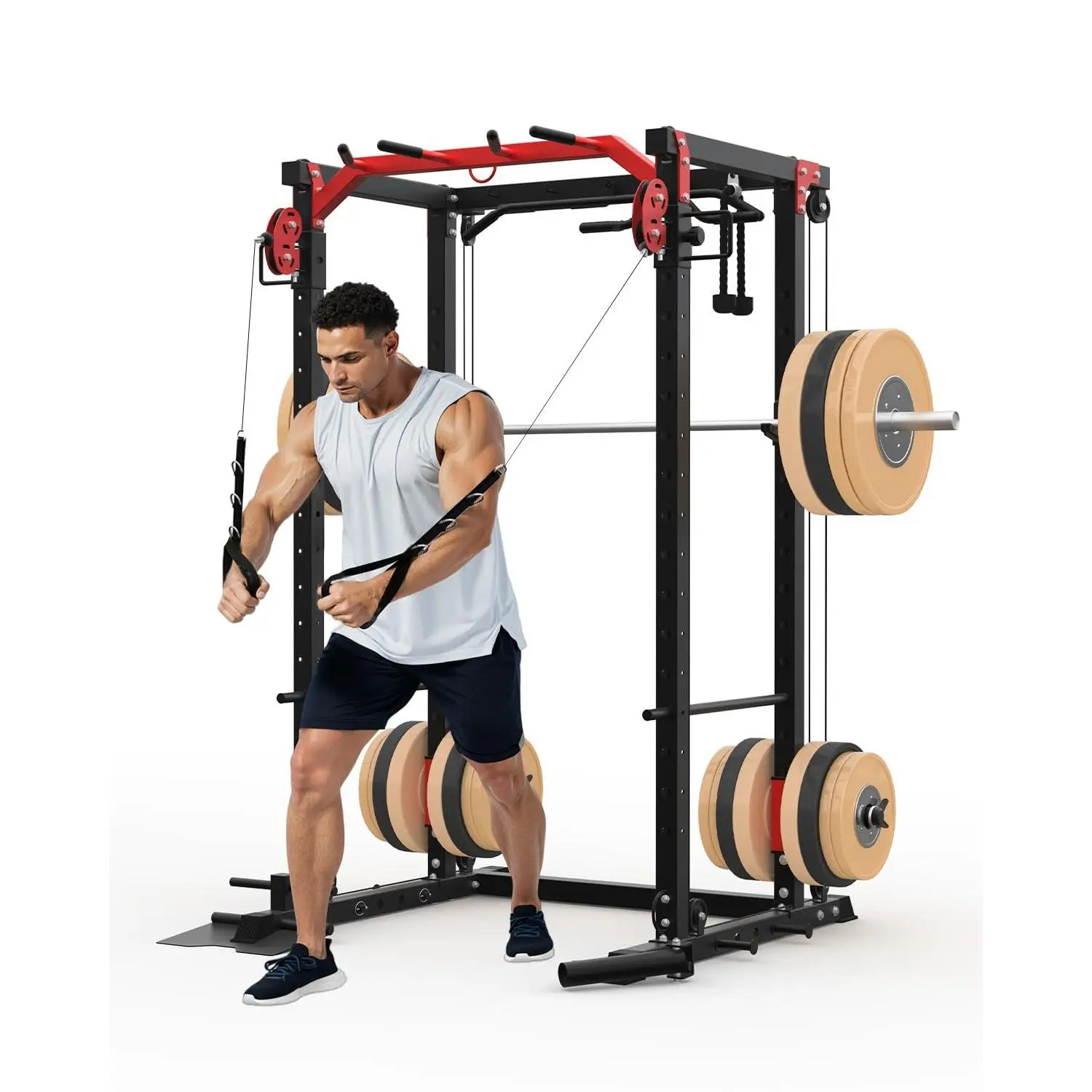 GARVEE Power Cage, Power Rack with Cable Crossover System, 2000LBS Squat Rack with LAT Pull Down System, Workout Cage with Pulley System for Fitness Home Gym Strength Training