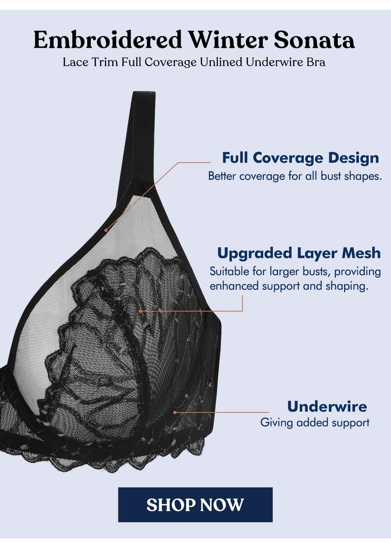 HSIA Winter Sonata Embroidered Lace Trim Full Coverage Unlined Underwire Bra