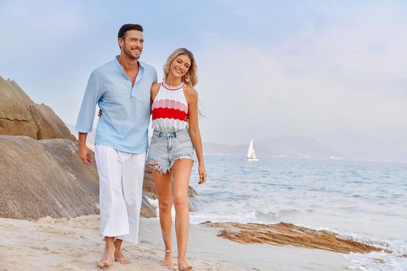 Runcati Mens Linen Shirts Casual Cotton 3/4 Sleeve Regular-Fit Henley T-Shirt Summer Lightweight Beach Yoga Tops