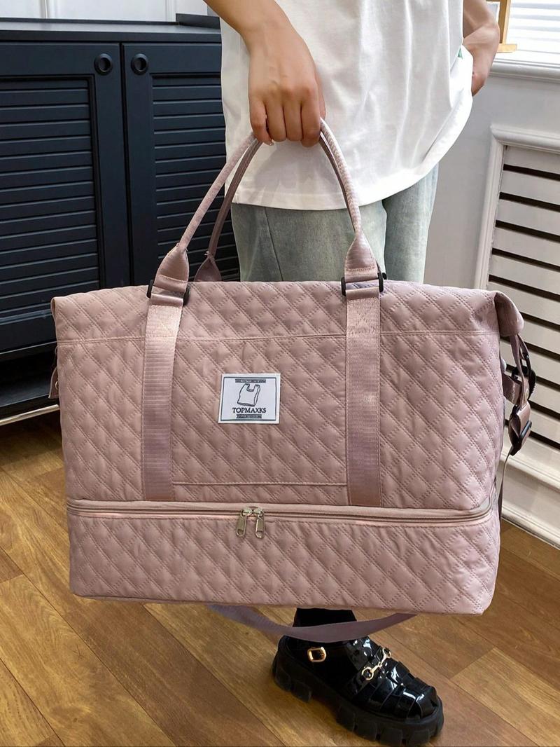 Unisex Sporty Quilted Design Solid Color Travel Bag, Casual Large Capacity Crossbody Bag, Trendy Carry on Weekender Bag for Travel & Gym & Outing Use