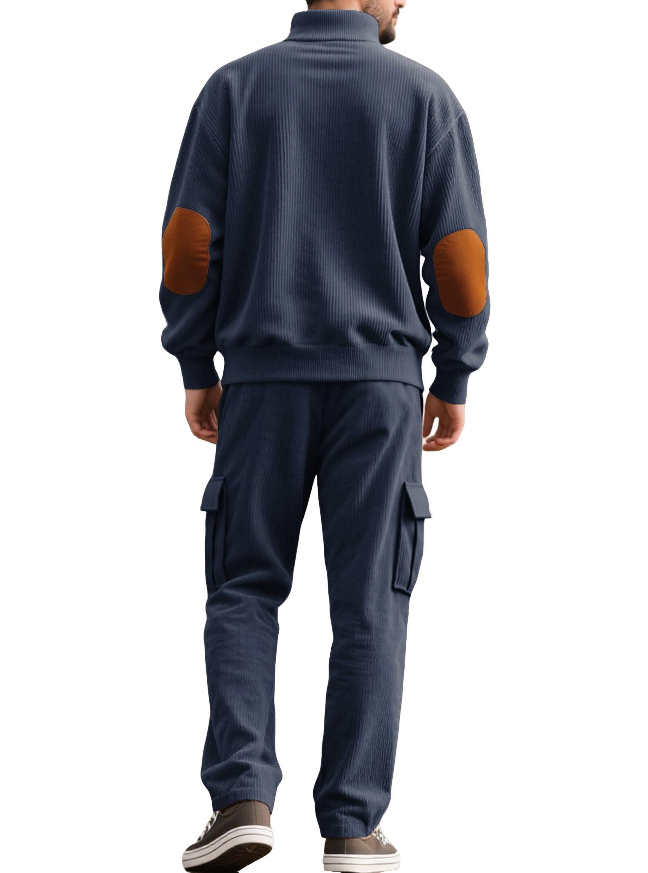 Men's Casual Sporty Corduroy Two-Piece Set (Long-Sleeve Collared Top & Loose-Fit Utility Pants) – Euro-American Style