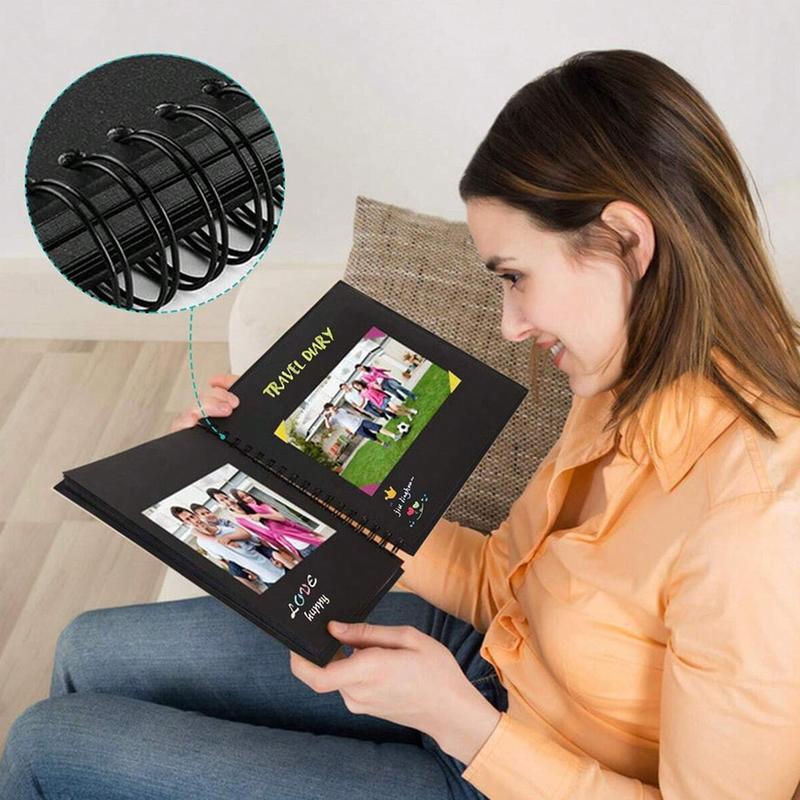 1 scrapbook album, 12 * 8 inches/80 pages (40 sheets), multi-color inner kraft paper pages with 5 colored corner stickers, DIY scrapbook, wedding guest message book, anniversary, Valentine's Day gift, meaningful handmade album, suitable for weddings, holi