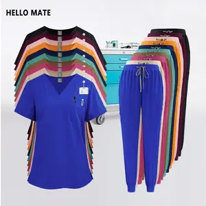 Unisex Medical Uniforms V-neck Pockets Clinical Scurbs Set Doctor Nurse Short Sleeve Workwear Hospital Dental Surgery Top Pants