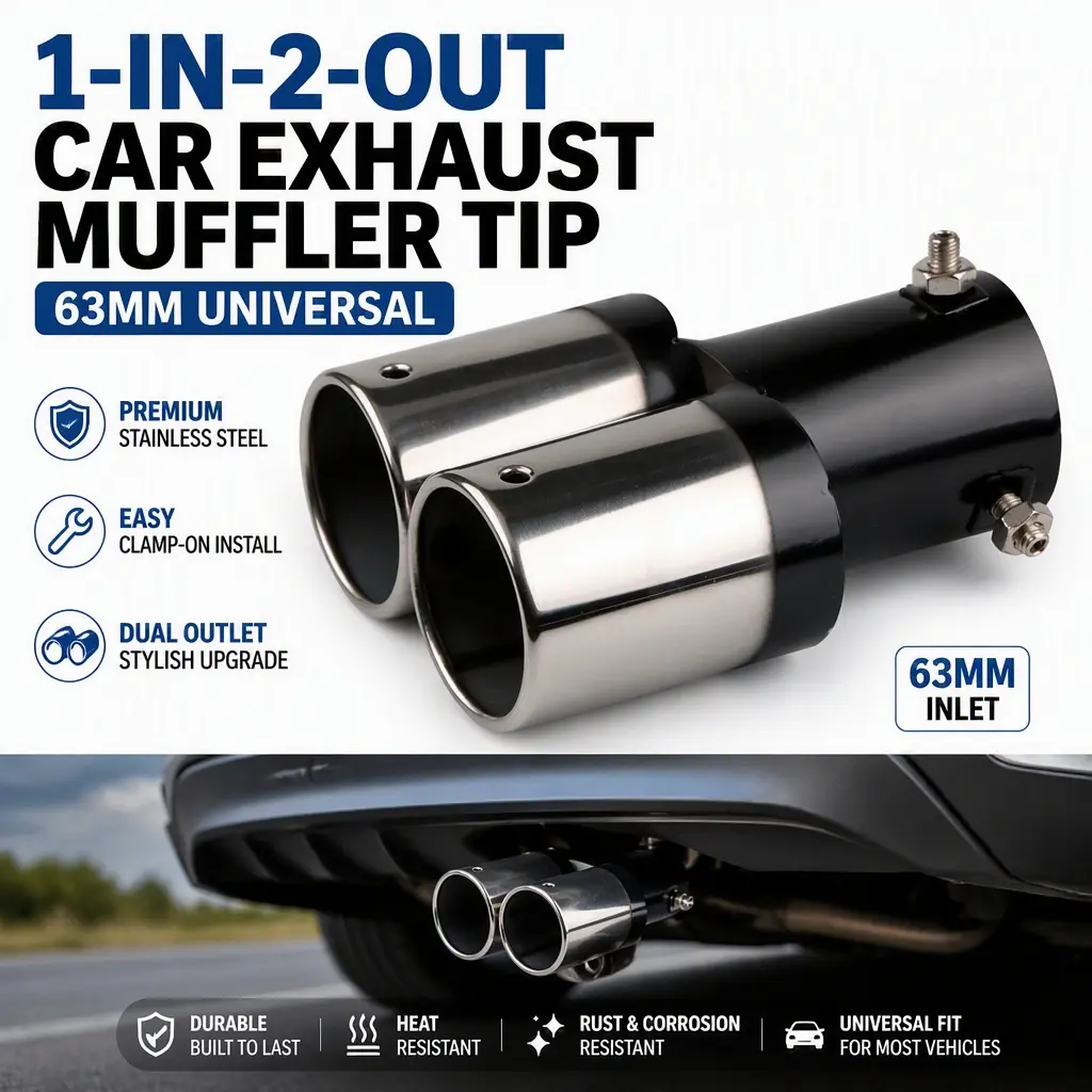 Universal Y‑Shape Dual Exhaust Tip, 63mm Inlet Stainless Steel Car Tail Pipe Muffler Cover, Decorative Exhaust Tip for Car Tuning & Styling