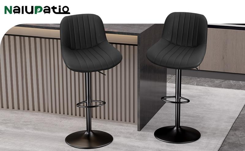 Bar Stools Set of 2, Adjustable Modern Swivel Bar Stools with Backs, Counter Height Performance Fabric Island Chairs for Home Kitchen, Black