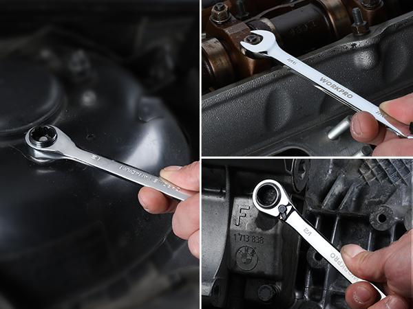 #JumpstartSale WORKPRO 7-Count 3-in-1 Reversible Ratchet Wrench Set,  6Pt& 12Pt& Open-End Wrenches, 72-Teeth Ratcheting Combination Wrench with Rolling Pouch