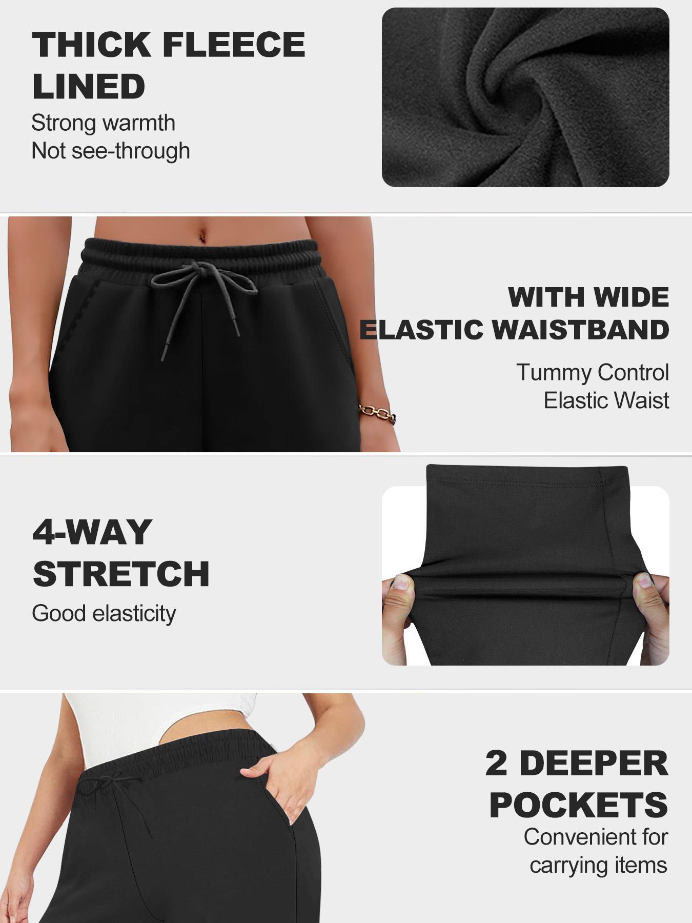 Plus Size Women's High Stretch Fleece Wide Leg Pants with Drawstring Pockets, Warm Comfortable Fall Winter, Casual Daily Wear