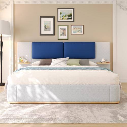 Bellemave Queen/King Size Upholstered Platform Bed with Red Diamond Tufted Headboard, Anti-Collision Soft Rounded Corners, Stable & Solid, No Box Spring Needed, Easy Assembly, Integrated Shelves for Storage
