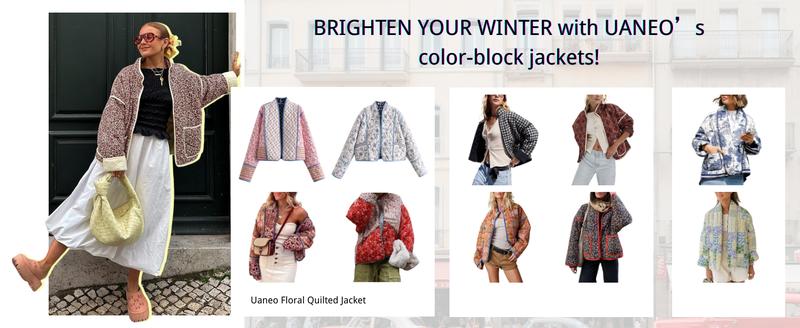 UANEO Women's Vintage Y2K Cropped Floral Quilted Jacket Printed Casual Lightweight Open Front Padded Puffer Coat | TikTokShopBlackFriday Christmas