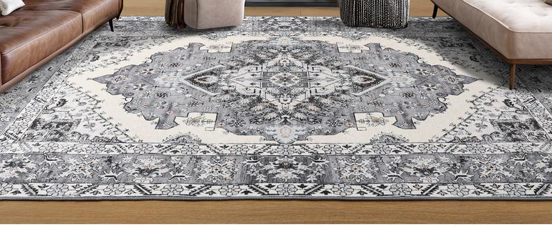 9x11 Feet Orang Machine Washable Vintage Area Rug Non-Slip Low Pile Large Rug For Living Room, Bedroom, Farmhouse, Dining Room, 5x8, 7x10 Feet